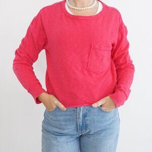 Anthropologie T.La Pink Cropped Scoop Neck Long Sleeve Shirt Small